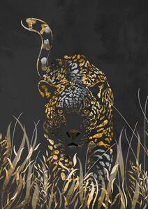 Ilustrace Black gold jaguar in grass, Sarah Manovski