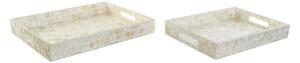 Sada podnosů DKD Home Decor Bílý Perleť Bambus 40 x 30 x 5 cm Středomoří (2 kusů)