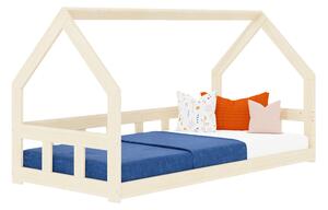 Nízká domečková postel pro děti FENCE 6v1 se zábranou - Béžová, 90x160 cm, S otevřeným vstupem