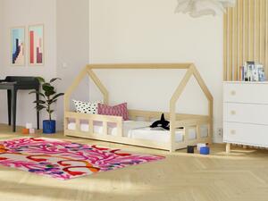 Nízká domečková postel pro děti FENCE 6v1 se zábranou - Cihlová, 90x160 cm, S jednou zábranou