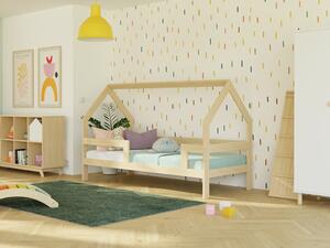 Dětská dřevěná postel domeček SAFE 3v1 se zábranou - Světle modrá, 90x160 cm, S otevřeným vstupem
