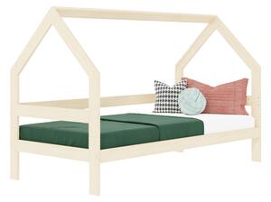 Dětská dřevěná postel domeček SAFE 3v1 se zábranou - Nelakovaná, 120x200 cm, S otevřeným vstupem