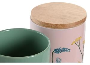 Dóza DKD Home Decor 11,5 x 11,5 x 17,5 cm Květinový Růžový Zelená Bambus Kamenina Shabby Chic (2 kusů)