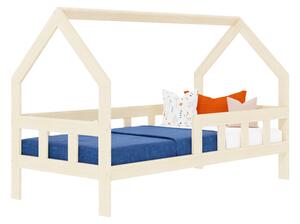 Dětská postel domeček FENCE 2v1 ze dřeva se zábranou - Cihlová, 90x160 cm, S otevřeným vstupem