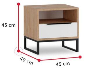 Noční stolek ANDRO, 45x45x40, hikora/bílý mat