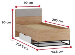 Dětská postel ANDRO, 90x200, hikora/bílý mat