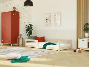 Nízká jednolůžková postel ze dřeva SAFE 5v1 se zábranou - Nelakovaná, 90x160 cm, S jednou zábranou