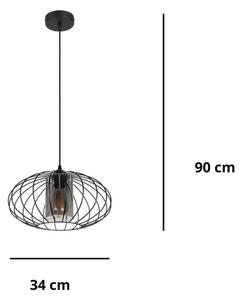 Lustr na lanku CORRINI 1xE27/60W/230V pr. 34 cm černá/šedá