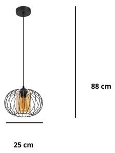 Lustr na lanku CORRINI 1xE27/60W/230V pr. 25 cm černá/béžová