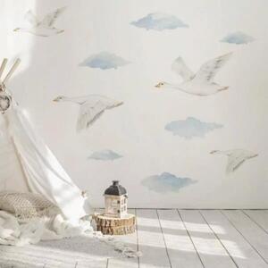 Samolepka na zeď do dětského pokoje Létající husy a mraky Velikost: L