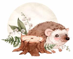 Dětská nálepka na zeď Animals from the magical forest - ježek Rozměry: 98 x 75 cm