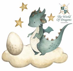 Dětská nálepka na zeď The world of dragons - drak s vajíčkem na obláčku Rozměry: 75 x 70 cm