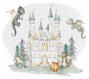 Dětská nálepka na zeď The world of dragons - draci, zámek a poklad Rozměry: 50 x 43 cm