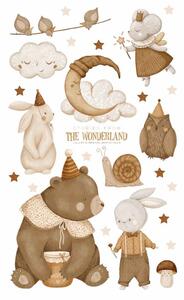 Dětská nálepka na zeď Stories from the wonderland - zvířátka, obláčky a měsíc