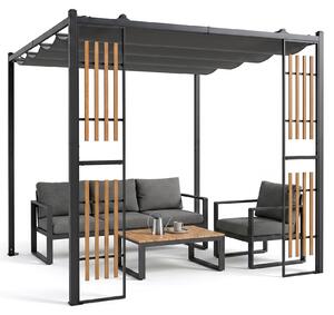 COSTWAY Pergola, 2,3 x 2,3 m, krytá terasa, vodotěsná, stabilní, vhodná i pro zimu, altán s clony a nastavitelnou střechou, ochrana proti slunci