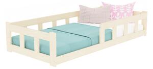 Nízká dětská jednolůžková postel FENCE 4v1 se zábranou - Cihlová, 120x200 cm, S otevřeným vstupem