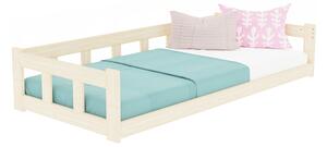 Nelakovaná Nízká dětská jednolůžková postel FENCE 4v1 s otevřeným vstupem 140x200 cm
