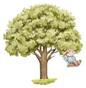 Samolepka na zeď do dětského pokoje Strom s králíčkem