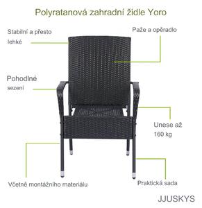 FurniGO Ratanové židle Yoro 4 ks - černá