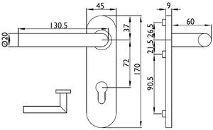 Dveřní kování TWIN VISION H 1802 FS (E), klika-klika, Otvor na cylindrickou vložku PZ, Twin E (nerez matná), 72 mm