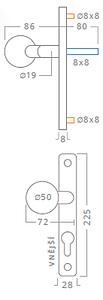 Dveřní kování ACT Cina UŠ (NEREZ), klika-klika, Otvor pro obyčejný klíč BB, AC-T Nerez, 72 mm