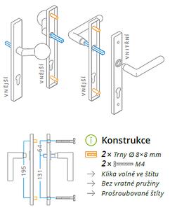 Dveřní kování ACT Cina UŠ (NEREZ), klika-klika, Otvor pro obyčejný klíč BB, AC-T Nerez, 72 mm