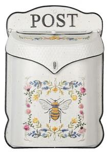 Bílá vintage poštovní schránka včela a květy – 27 x 8 x 39 cm