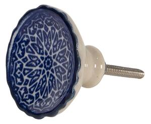 Keramická knopka s modro-bílým květinovým ornamentem – 4x4 cm