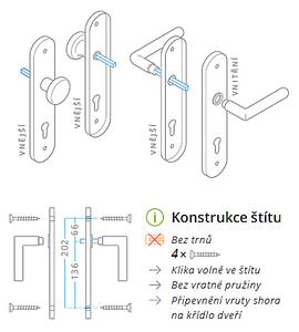 Dveřní kování ACT Dora OV ECO (NEREZ), klika-klika, WC klíč, AC-T Nerez, 72 mm