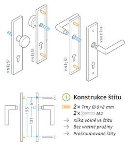 Dveřní kování ACT Dora HR ECO (NEREZ), klika-klika, WC klíč, AC-T Nerez, 72 mm