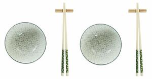 Sada na sushi DKD Home Decor Bambus Kamenina Bílý Zelená Orientální 30 x 21 x 7 cm (6 Kusy)