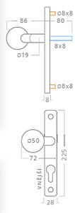 Dveřní kování ACT Eura UŠ (NEREZ), klika-klika, Otvor pro obyčejný klíč BB, AC-T Nerez, 72 mm