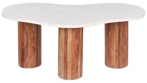 Mramorový konferenční stolek bílý/světlé dřevo CASABLANCA