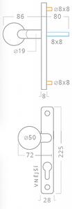 Dveřní kování ACT Gina UŠ (NEREZ), klika-klika, Otvor pro obyčejný klíč BB, AC-T Nerez, 72 mm