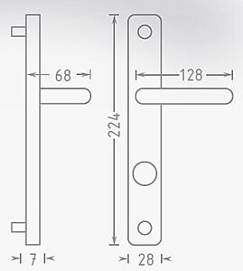 Dveřní kování ACT Heda UŠ (NEREZ), klika-klika, Otvor pro obyčejný klíč BB, AC-T Nerez, 72 mm