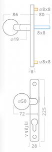 Dveřní kování ACT Heda UŠ (NEREZ), klika-klika, WC klíč, AC-T Nerez, 72 mm