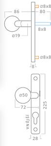 Dveřní kování ACT Ilsa UŠ (NEREZ), klika-klika, Otvor na cylindrickou vložku PZ, AC-T Nerez, 90 mm