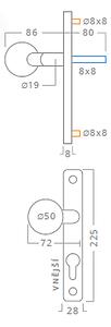 Dveřní kování ACT Lida UŠ (NEREZ), klika-klika, Otvor pro obyčejný klíč BB, AC-T Nerez, 72 mm