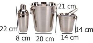 Barmanský set: nádoba na alkohol, kbelík na led, kleště, šejkr