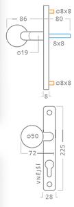 Dveřní kování ACT Luka UŠ (NEREZ), klika-klika, Otvor pro obyčejný klíč BB, AC-T Nerez, 72 mm