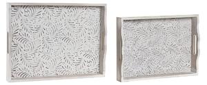 Sada podnosů DKD Home Decor 39 x 30 x 5 cm Starožitný povrch Kaštanová Bílý Tropické Dřevo MDF List rostliny (2 kusů)