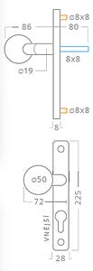 Dveřní kování ACT Tipa UŠ (NEREZ), klika-klika, Otvor pro obyčejný klíč BB, AC-T Nerez, 72 mm