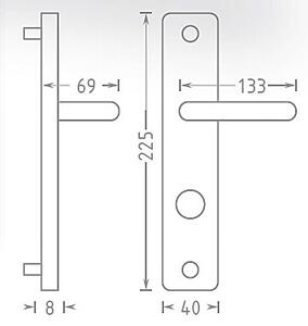 Dveřní kování ACT Tipa HR (NEREZ) - s pružinou, klika-klika, Otvor na cylindrickou vložku PZ, AC-T Nerez, 72 mm