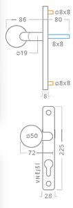 Dveřní kování ACT Una UŠ (NEREZ), klika-klika, Otvor pro obyčejný klíč BB, AC-T Nerez, 72 mm