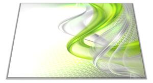 Skleněné prkénko zeleno bílá vlna abstrakt - 30x20cm