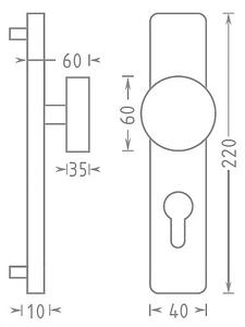Dveřní kování ACT Marina HR (CHROM), klika levá / koule, Otvor na cylindrickou vložku PZ, AC-T Chrom, 72 mm
