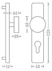 Dveřní kování ACT Beta HR (CHROM), klika pravá-koule, Otvor na cylindrickou vložku PZ, AC-T Chrom, 72 mm