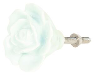 Světle mintová porcelánová úchytka růže – 4 cm