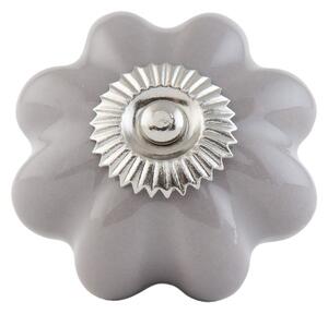 Vintage šedá keramická úchytka Květina – 4 cm