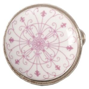 Kulatá keramická knopka s růžovými ornamenty